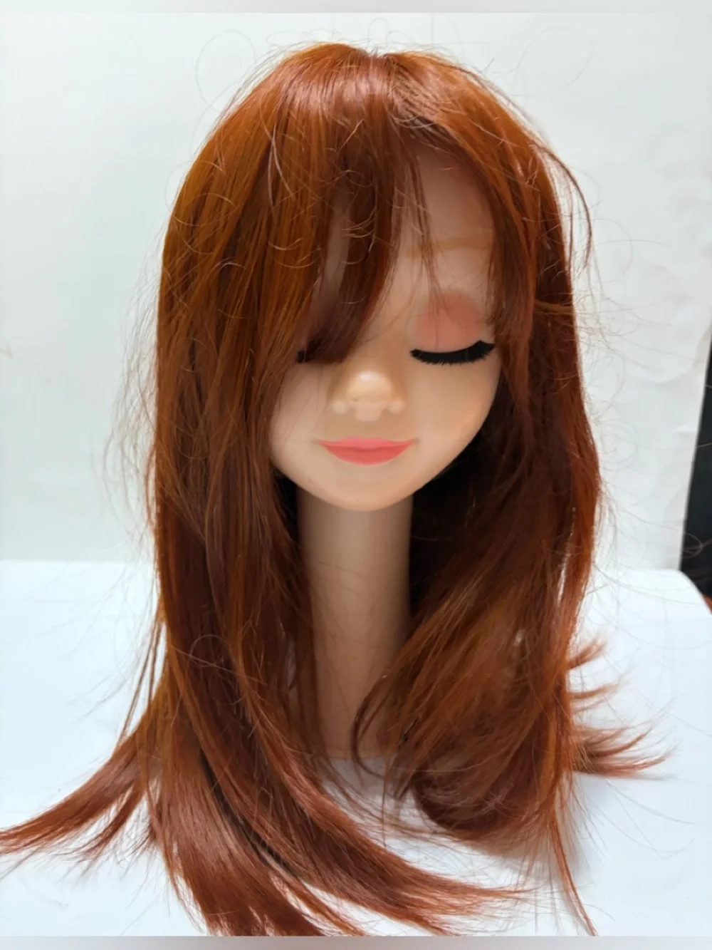 Synthetic Blend Wig with Soft Copper Red Hair with Bangs - Women 30/350
